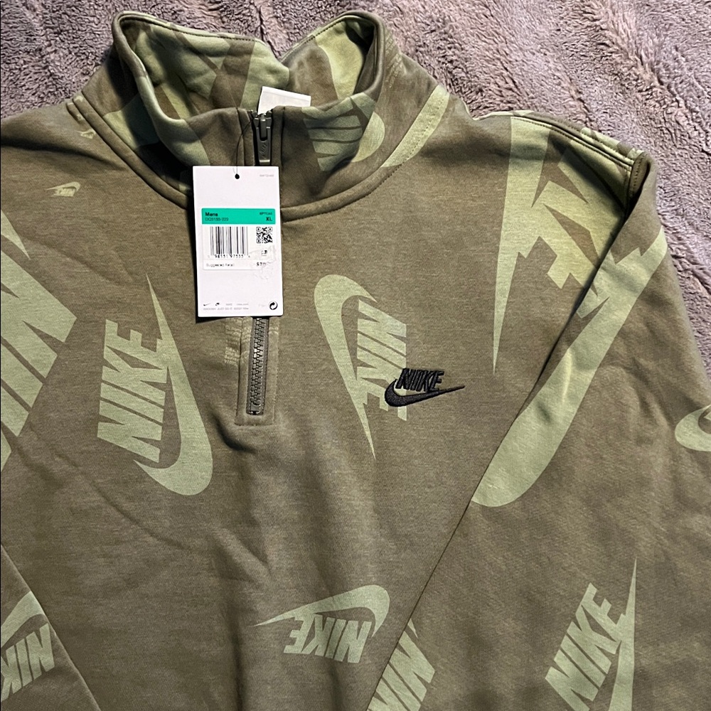 New ARMY Nike - Men Club 1/4 Zip Swoosh Hoodie - XL Olive/Black DQ5155- 222 - Picture 2 of 5